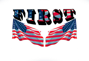 america first and two usa flags on a white background