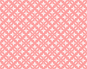 Flower pattern. Seamless white and pink ornament. Graphic vector background. Ornament for fabric, wallpaper, packaging