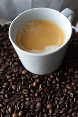 scooped black coffee on a tray.