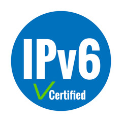 White text IPv6 certified on blue background. Green check mark.