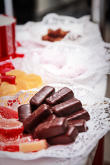 Assortment of homemade confectionery. Marshmallow, zephyr marmalade jelly, chocolate