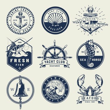 Vintage monochrome nautical emblems