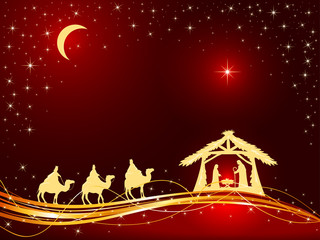 Christian Christmas Background with Birth of Jesus and Star
