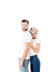Wonderful couple of young adult hugging isolated on white