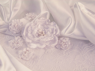 Wedding decorations, silk, lace, silk flowers