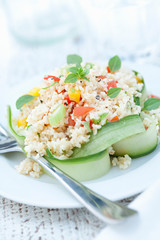 couscous and cucumber ribbons