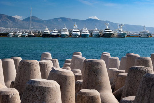 Luxury Yachts docked in Pireas Greece