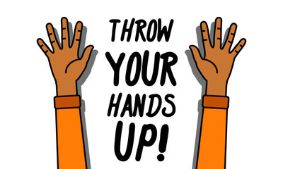 Throw Your Hands Up Vector Illustration in Flat Line Art Style