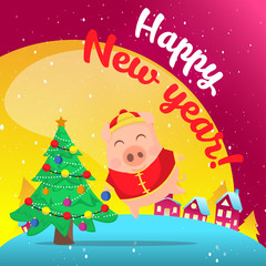 Fototapeta na wymiar Happy New Year 2019. Chinese New Year. The year of the pig. Vector illustration