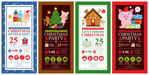 Christmas card template sets with cute pig