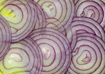 Thinly sliced blue onion rings, onion texture