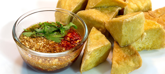 Fried Tofu delicious chinese food on white dish