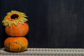 Decorative pumpkins on the black