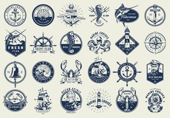 Vintage nautical labels collection - obrazy, fototapety, plakaty