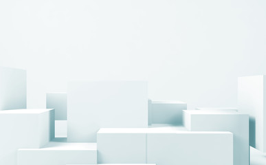 Random cubes installation, blue toned 3d