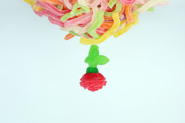 Rose Leaf shape Long Soft Colorful Chewy Sugary Sour Candy Gummy Sweet Assortment
