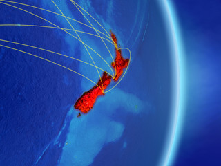 New Zealand on planet planet Earth with network. Concept of connectivity, travel and communication.