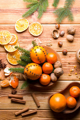 Christmas citrus fruit with spices.