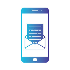 Opening of an incoming email to a smartphone. E-mailing, spam, e-commerce. Isolated gradient blue icon on white background