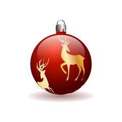 Red Christmas ball with golden reindeer