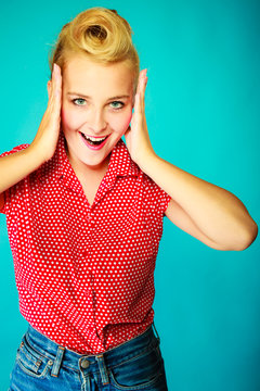 Shocked lovely pin up young girl