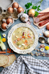 The sour rye soup made of soured rye flour and meat
