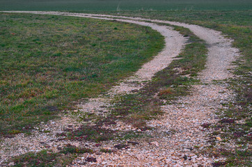Road Turning Through The Fields, field road bend