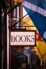 Antiquarian Book Shop Sign on a High Street in Scotland, UK