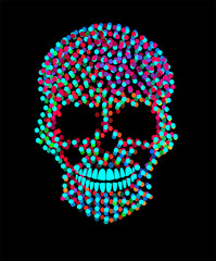 Neon color skull icon with dots 