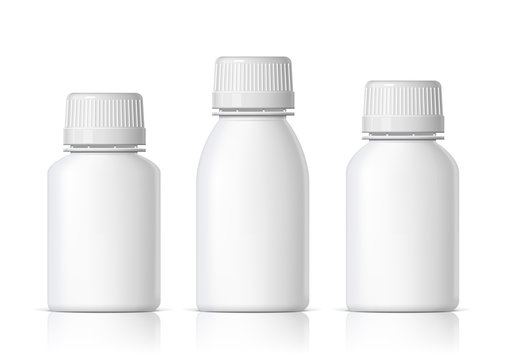 Cool Realistic White plastic bottle. Product Packing Cosmetic, medicine.