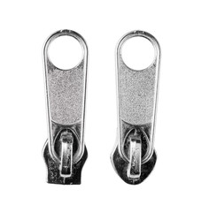 A metal slider zipper isolated on a white background