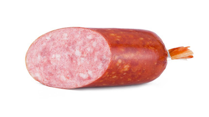 delicious sliced tasty salami on a white background