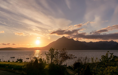 Sunset over Loch Scavaig and the Cuillin Mountains