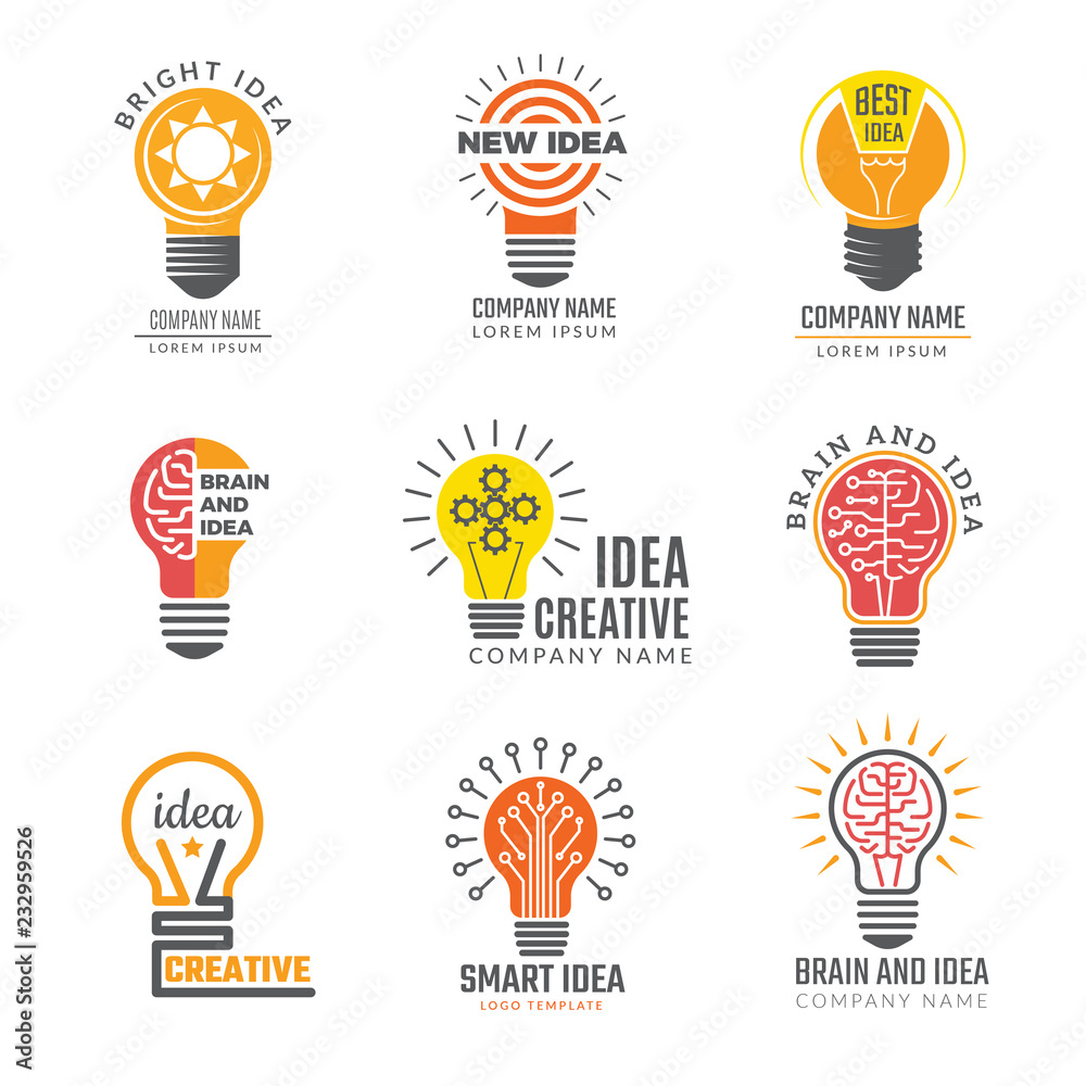 Canvas Prints ideas bulb logotypes. colorful creative lamp shape smart symbols powerful vector logotypes. illustra