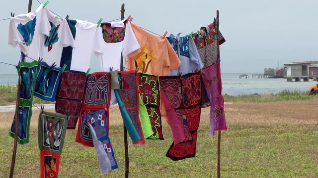 Guna molas for sale,  on El Porvenir in the San Blas Islands 