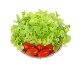 lettuce and tomatoes on white background