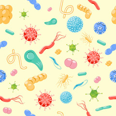 pathogens shapes. seamless bacterium and viruses pattern.