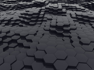 Black Glossy Hexagon Waves Abstract 3D Background
