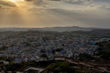 Jodhpur aerial view at sunset as seen from Mehrangarh Fort