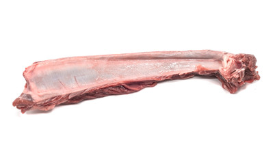 Raw ribs with meat on a white background