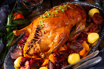 Tasty Duck roasted with thyme and Apple