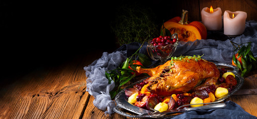Tasty Duck roasted with thyme and Apple