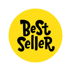 Best Seller yellow black text label. Bestseller word. Hand drawn lettering design element