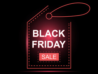 Black Friday sale card. Design of a web banner or flyer. Design of the poster. Red tag on a black background.