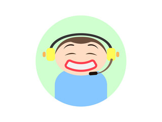 A man operator in a call center with headphones. Online Customer Support Center.