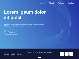 Template design landing page in blue. Website page.