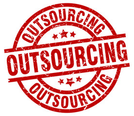 outsourcing round red grunge stamp