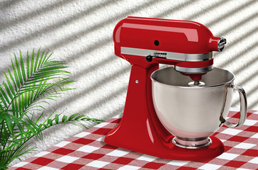 Red Stand or kitchen Mixer on table