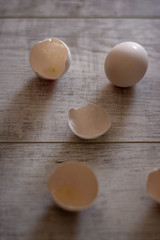 egg and shells, milk bottle