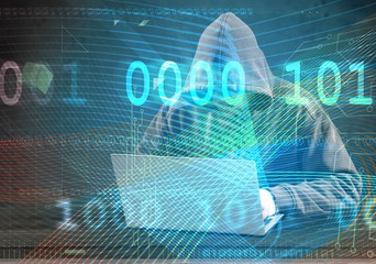 Hacker using laptop. Hacking the Internet.